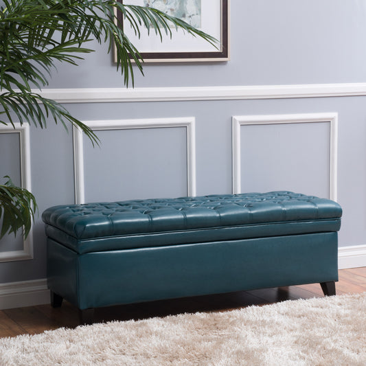 Juliana PU Leather Storage Ottoman, Teal
