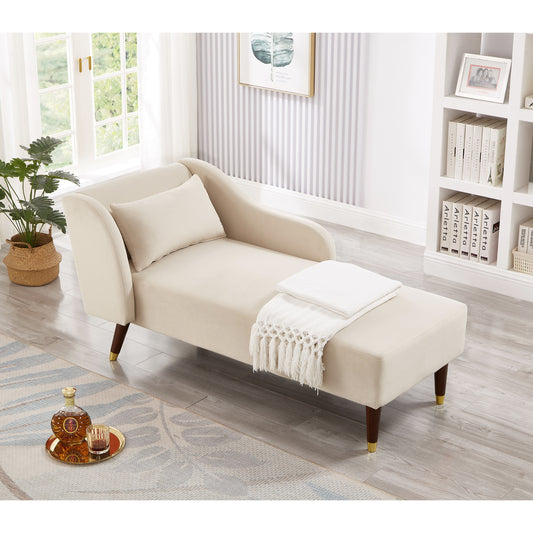 Modern Chaise Lounge Chair Velvet Upholstery (beige) - detail view 2