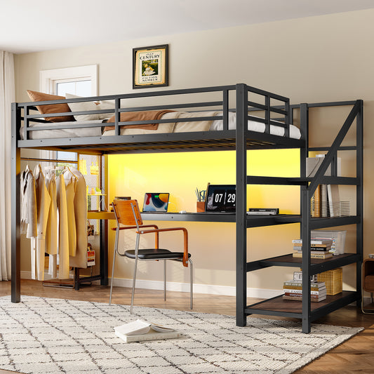 Twin XL Loft Bed with Desk and Storage Stairs - Black - detail view 2
