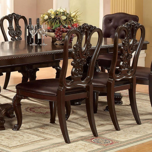 Jurikson Traditional Wood Carved Dining Chairs Set of 2 Brown Cherry