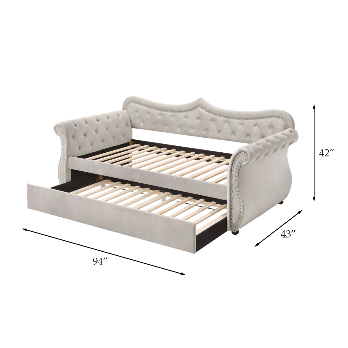 Sharron Beige Velvet Twin Size Glam Daybed with Trundle
