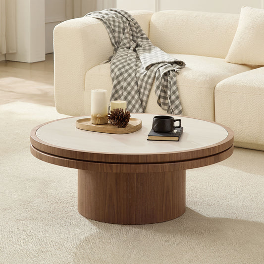 35" Coffee Table Sintered Stone Tabletop with Sturdy MDF Pedestal - Walnut - detail view 2