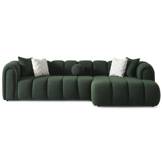 Beatrice Modern Tufted Dark Green Boucle Right-Facing Sectional Sofa with High-Density Foam Cushions and Channel-Tufted Design - primary color shot