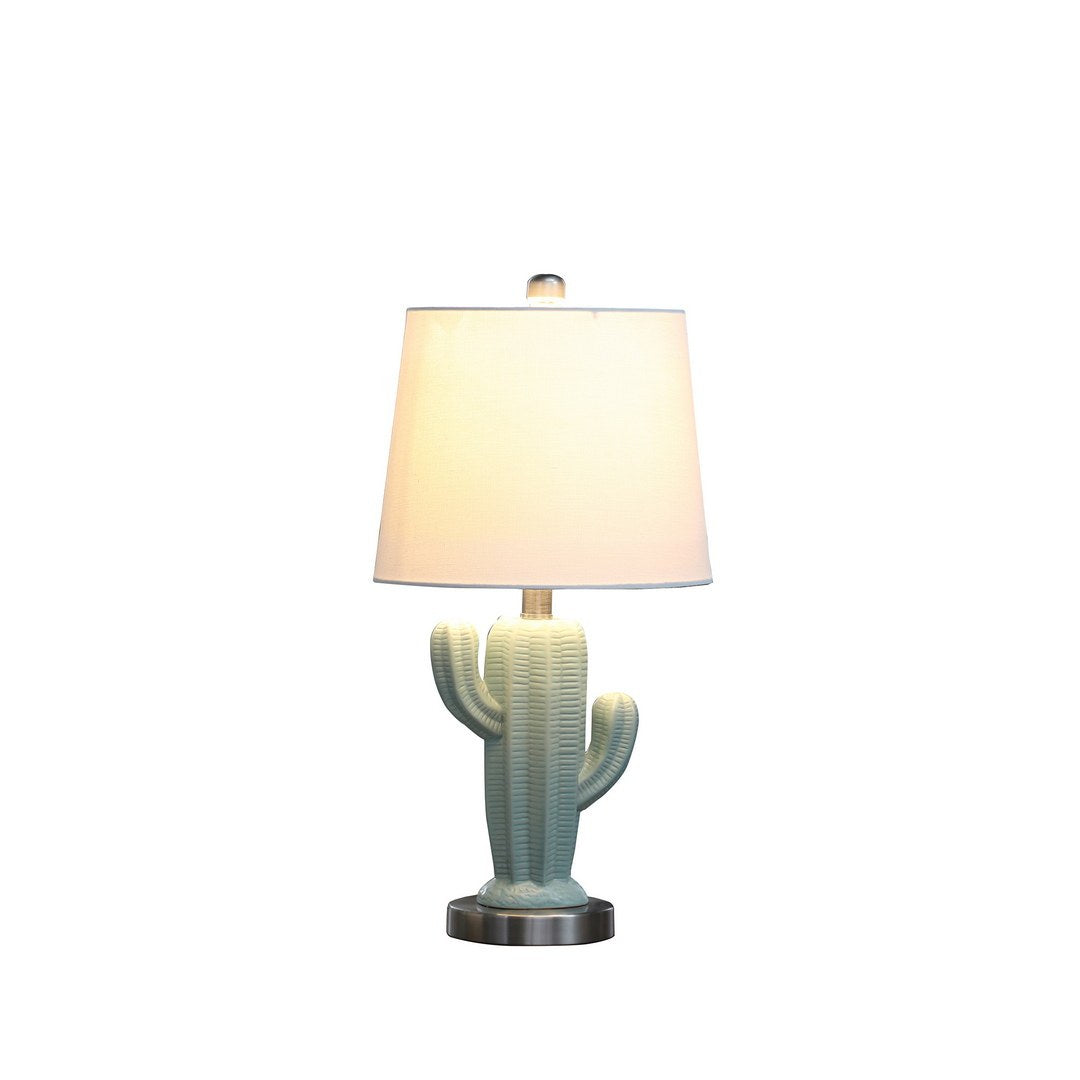 22' In Southwest Teal Ceramic Cactus Plant Modern Metal Table Lamp