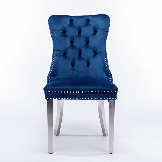 Nikki Collection Modern Velvet Tufted Side Chairs with Nailhead Trim Set of 2 , Blue