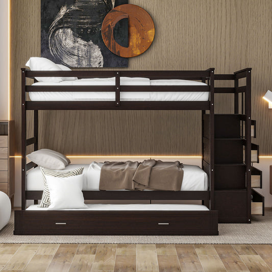 Twin over Twin Bunk Bed with Trundle and Staircase - Espresso - detail view 2