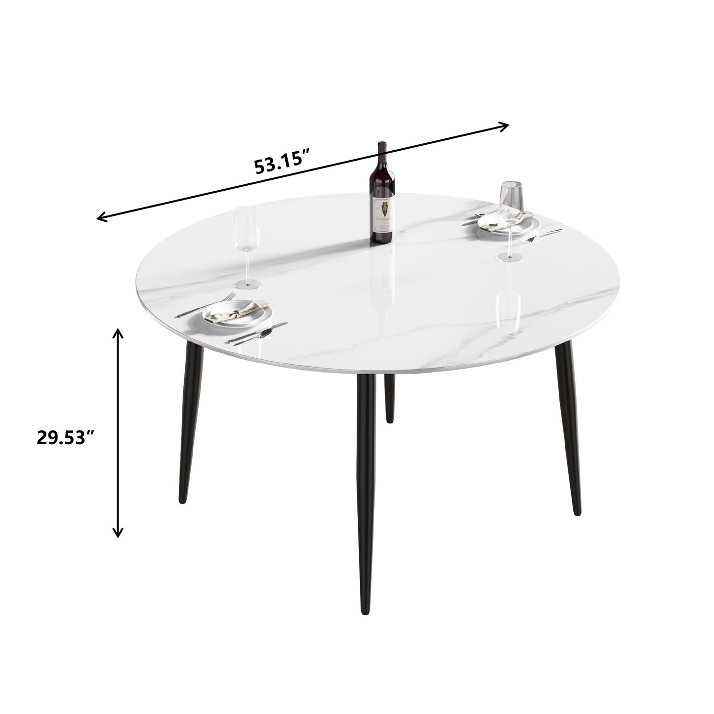 Saffron 53" Modern Artificial Stone Dining Table with Black Legs