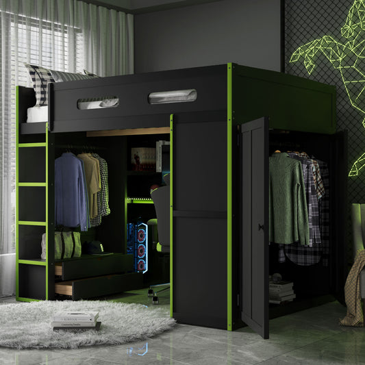 Full Size Wood Loft Bed with Desk - Green - detail view 2