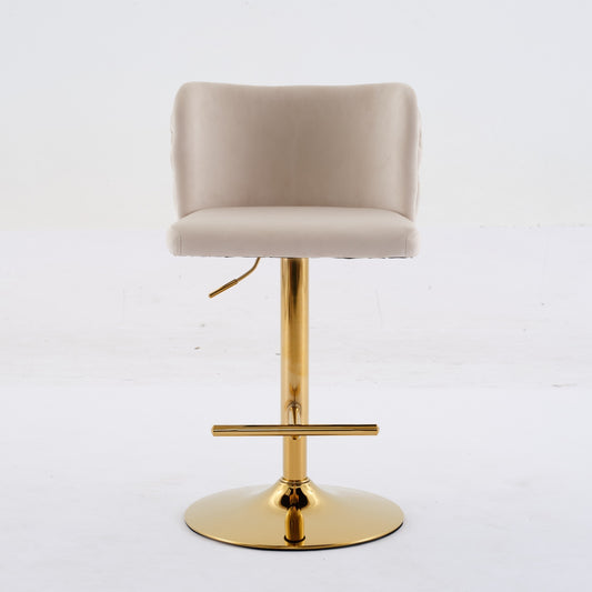 Junia Velvet Tufted Adjustable Height Bar Stools Set of 2 Beige