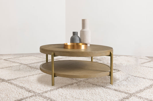 Arini Round Accent Tables with Cane Shelf