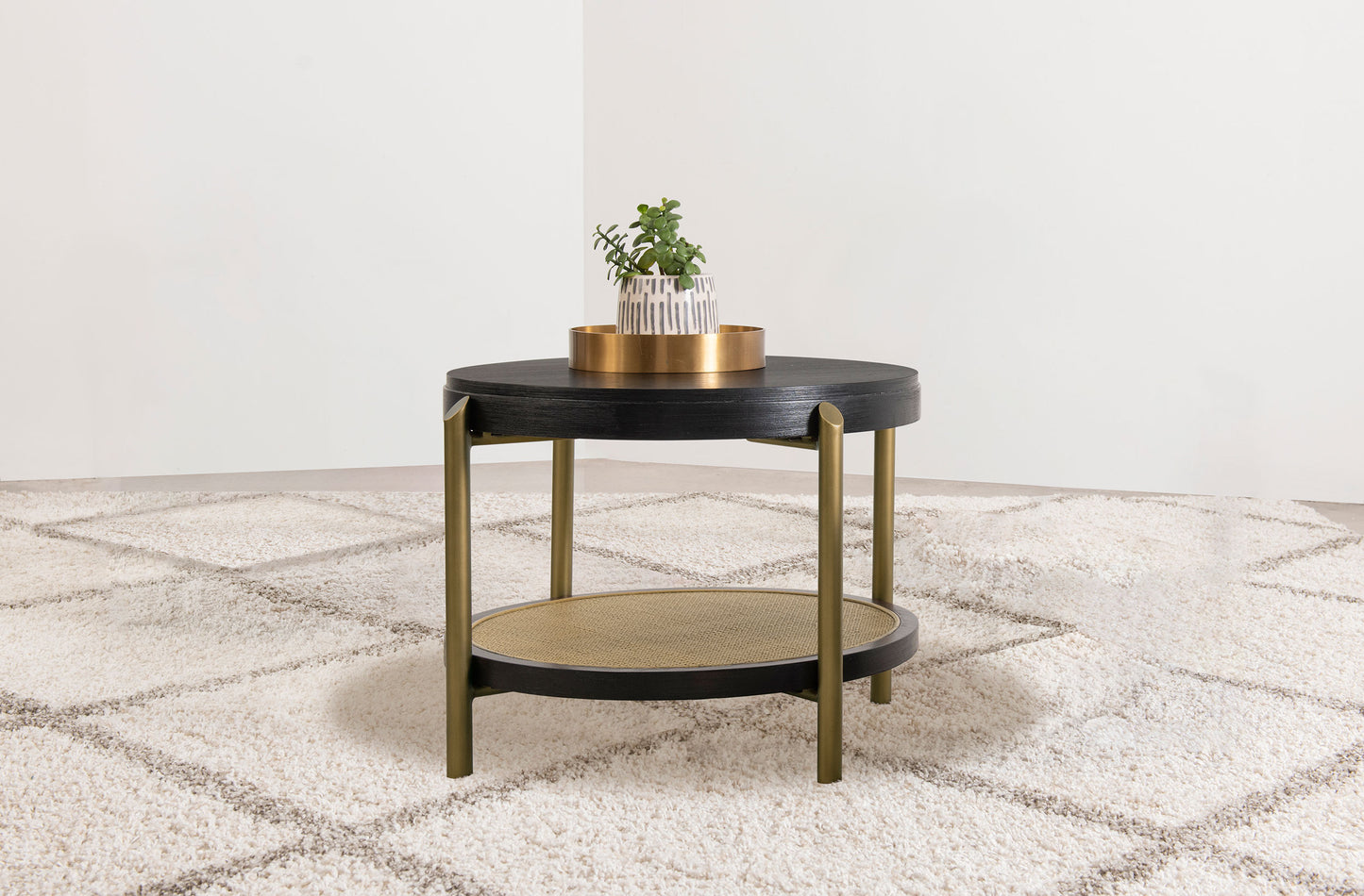 Arini Round Accent Tables with Cane Shelf