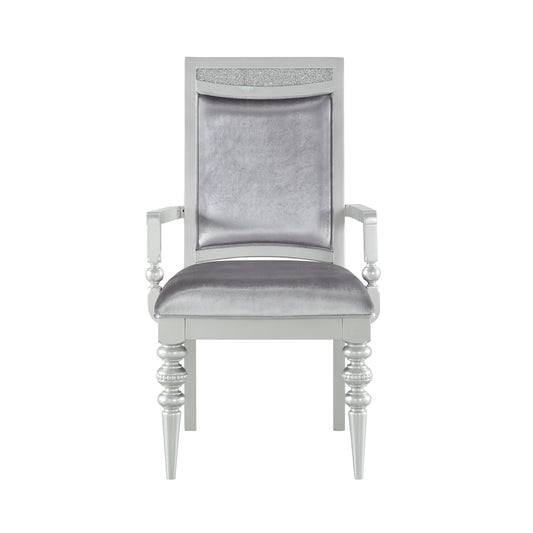 Grey and Platinum Upholstered Arm Chairs Set of 2