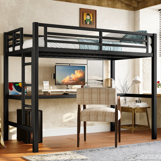 Metal Twin Size Loft Bed with Power Outlet and LED Lighted - Black - detail view 2