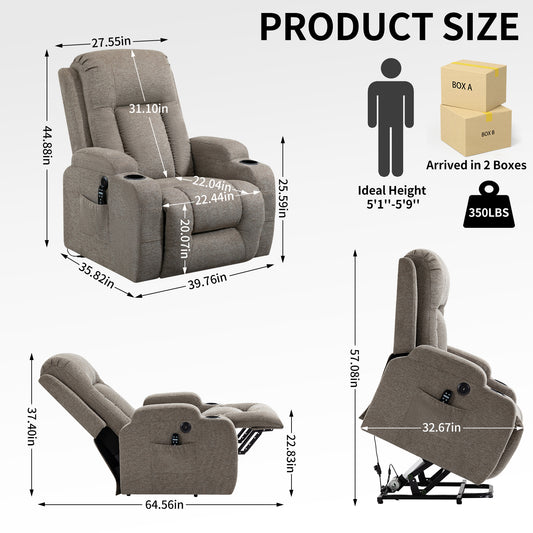 Infinite Position Single Motor Up to 350 LBS Power Lift Recliner Chair for Elderly - Brown - detail view 2