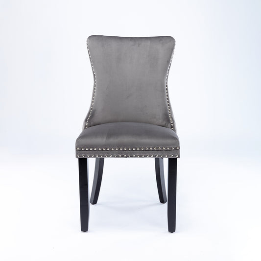 Honoria Velvet Wingback Side Chairs with Button Tufted Back, Gray