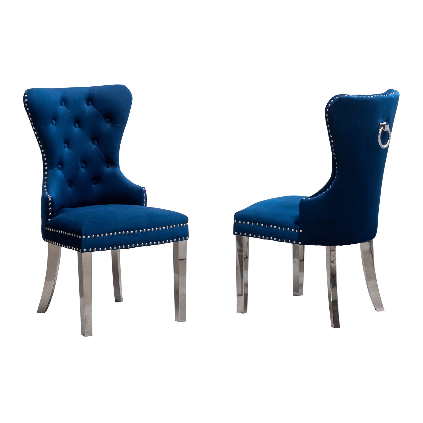 Montura Contemporary Tufted Velvet Chair with Nailhead Trim, Set of 2, Blue
