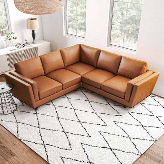 Erman Tan Leather Corner Sofa - detail view 2