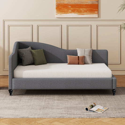 Thorne Twin Size L-Shaped Linen Daybed, with Solid Wood Legs, Gray
