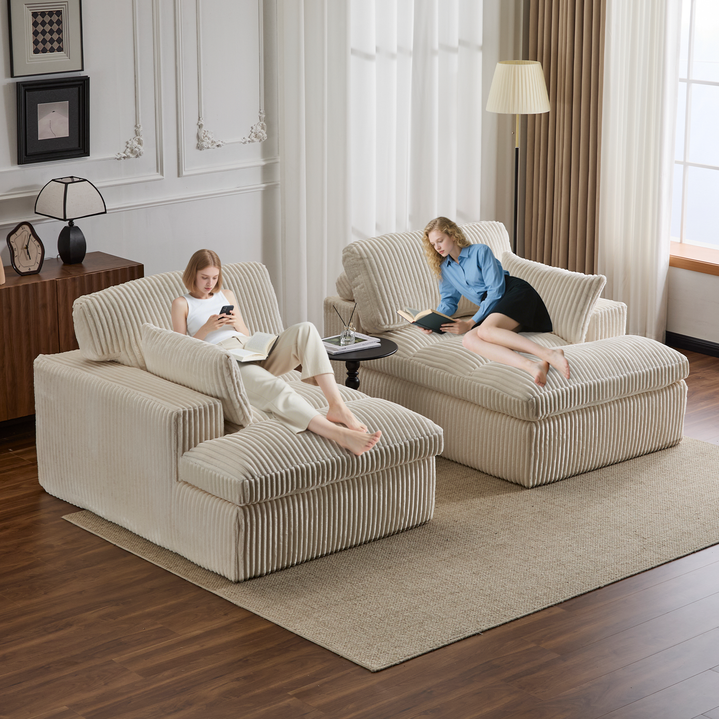 Double Chaise Lounge Chair Indoor - White - detail view 8