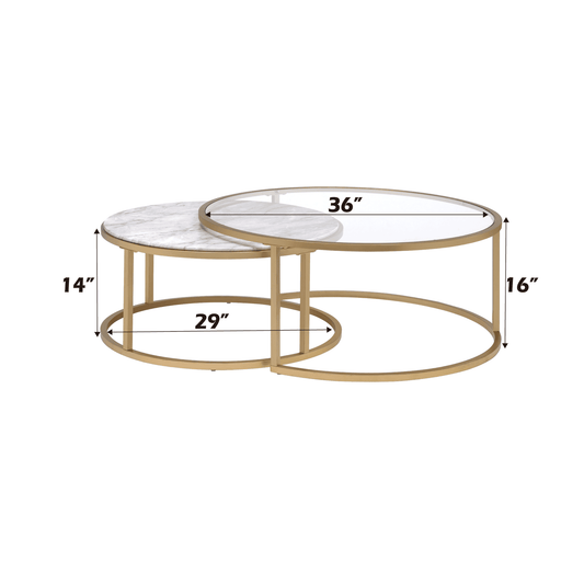 Shanish Engineered Stone Top & Gold Finish Nesting Table Set