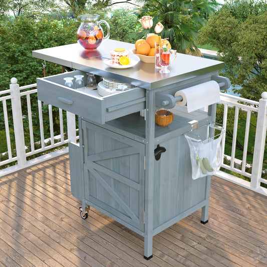 K&k 40.5' Outdoor Grill Cart with Stainless Steel Top - Blue & Grey - detail view 2