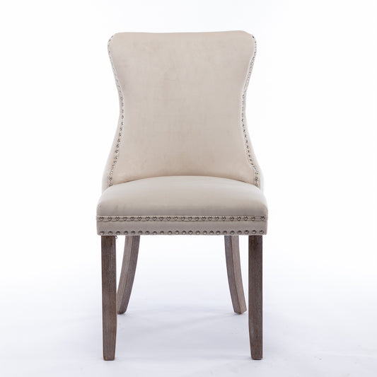 Isolde Velvet Wingback Side Chairs with Weathered Legs, Beige