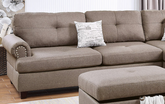 Contemporary 3-pcs Sectional Sofa Mocha Dorris Fabric Cushion Sofa Chaise Ottoman Reversible Couch Pillows - detail view 2