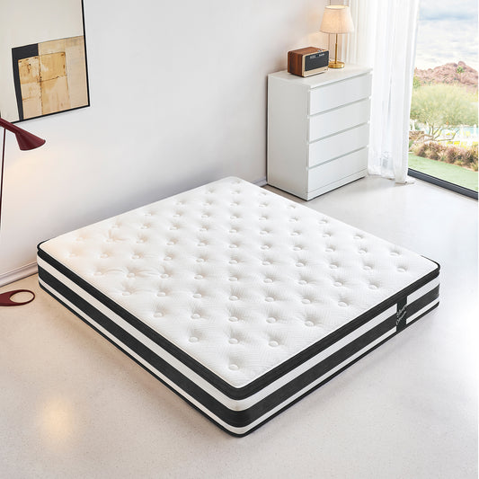 Classic 12” White & Black Memory Foam Hybrid Twin Mattress – Pocket Spring Support