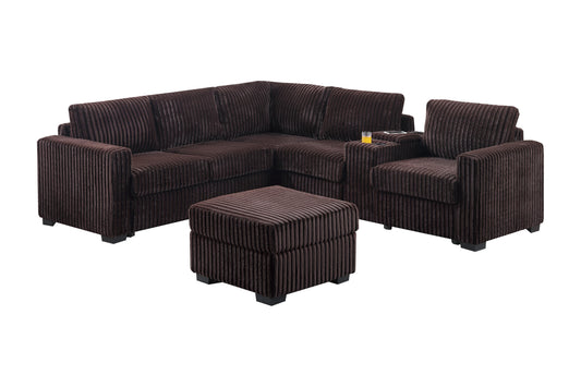 Contemporary Style 4pc L-Shaped Sectional Set USB Cup Holder Cushion Back Loveseat Plastic Legs Cocktail Ottoman Square Arms Coffee Finish Primary Living - detail view 2