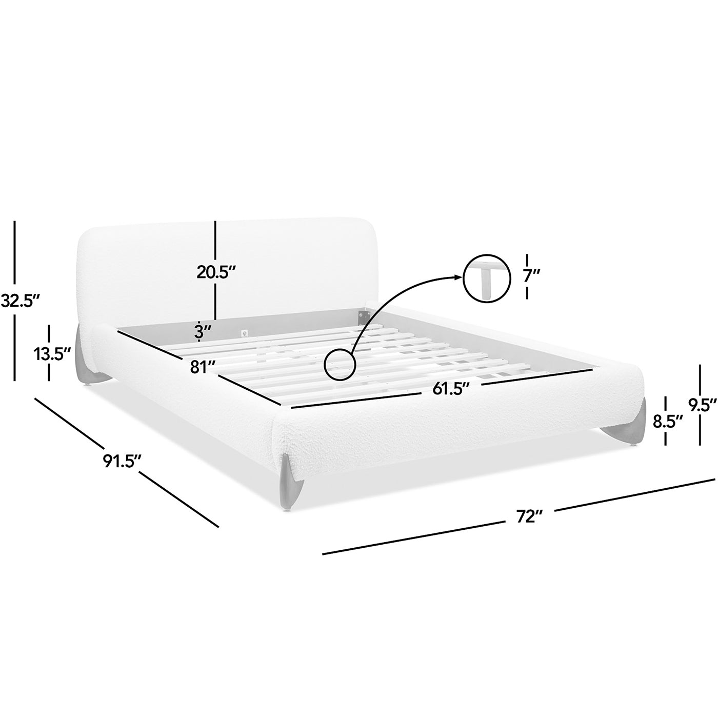 Haven Puffy Bouclé King Platform Bed - Ivory White