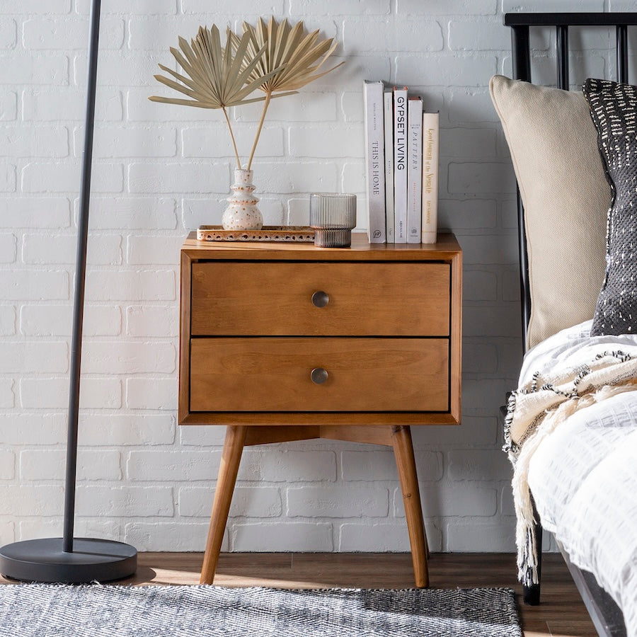 Zenova Mid-Century Modern 2-Drawer Nightstand - Caramel