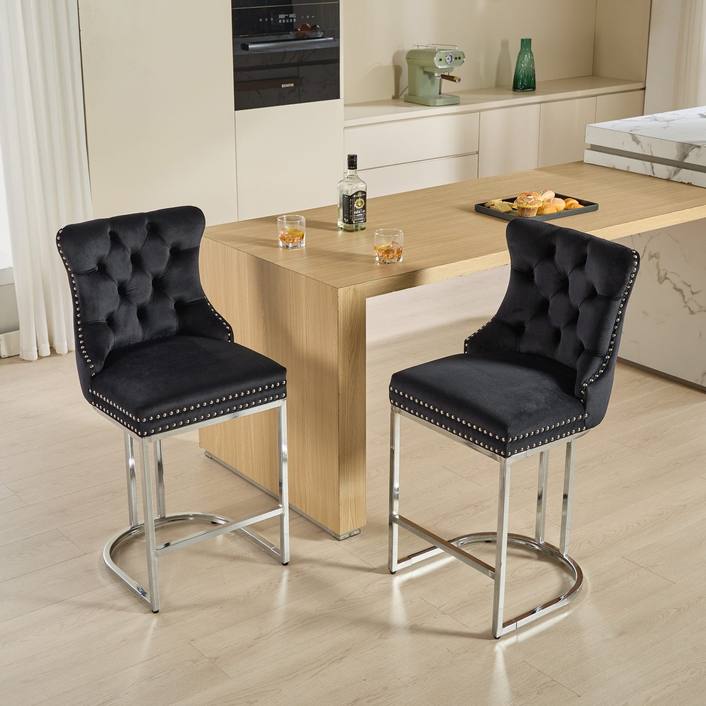 Idella 25" Velvet Counter Height Bar Stools Set of 2 Black
