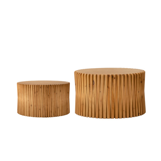 Natural Solid Wood+MDF 2-Piece Accent Table Set with Wood Legs (Set of 2) - primary color shot