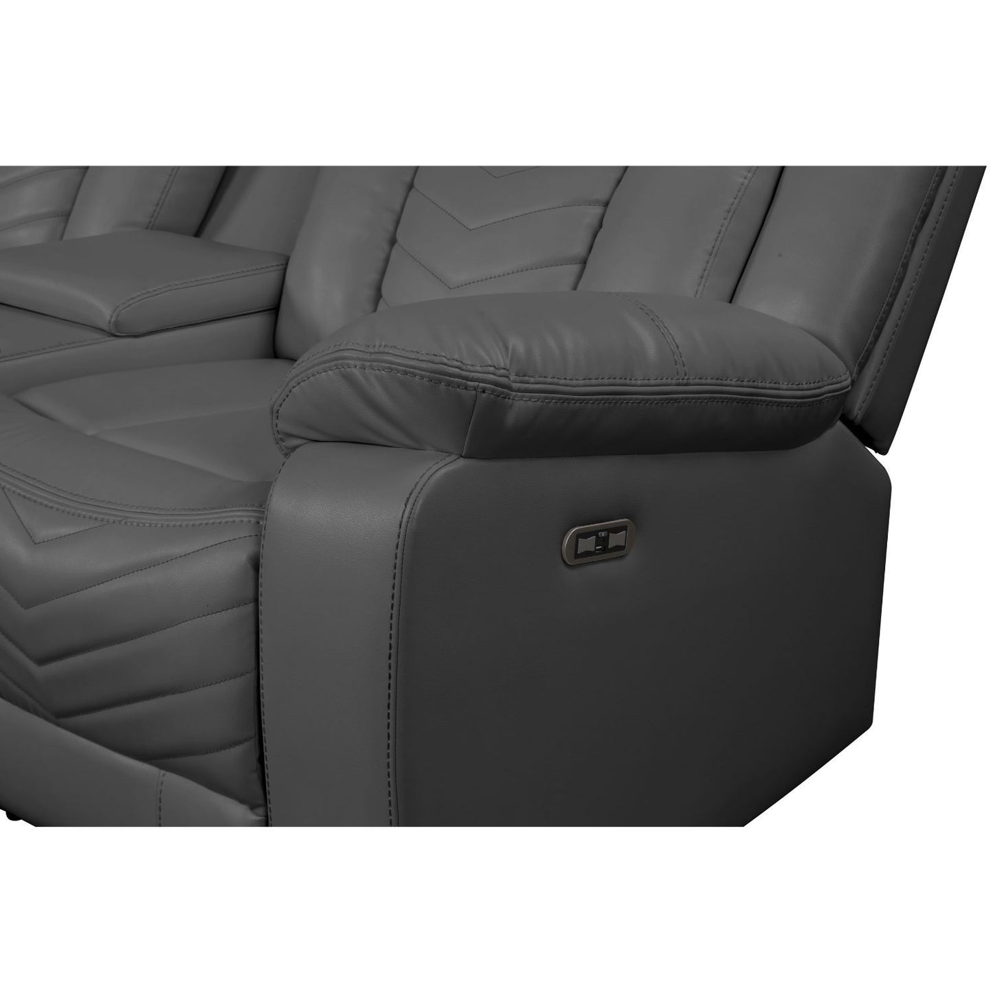 Challenger Modern Style Recliner Sectional Sofa, Built in USB-C Ports & Bluetooth, made with Wood & Faux Leather in Gray - detail view 8