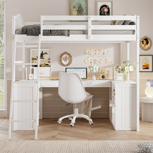 Twin Size Loft Bed with Drawers - White - detail view 2