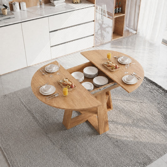 43" -59" Extendable Round Dining Table for 4-8 - Natural - detail view 2