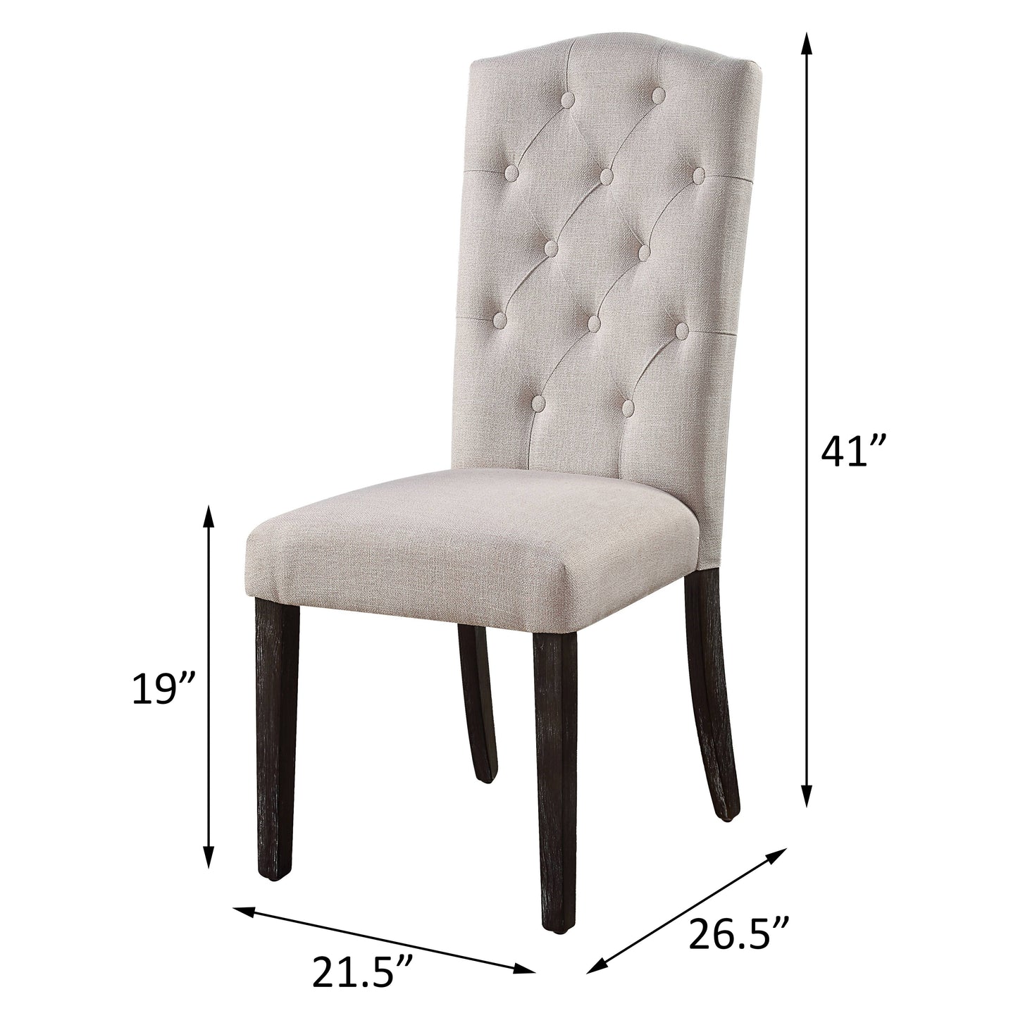 Beige and Weathered Espresso Tufted Back Side Chairs Set of 2