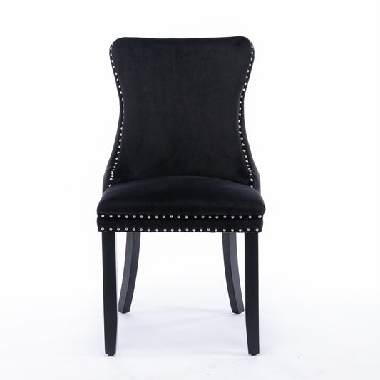 Honoria Velvet Wingback Side Chairs with Button Tufted Back, Black