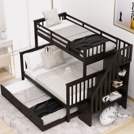 Fremont Twin over Full Stairway Bunk Bed with Twin Trundle, Espresso