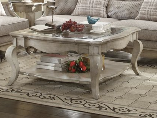 Chelmsford Clear Glass & Antique Taupe Finish Coffee Table