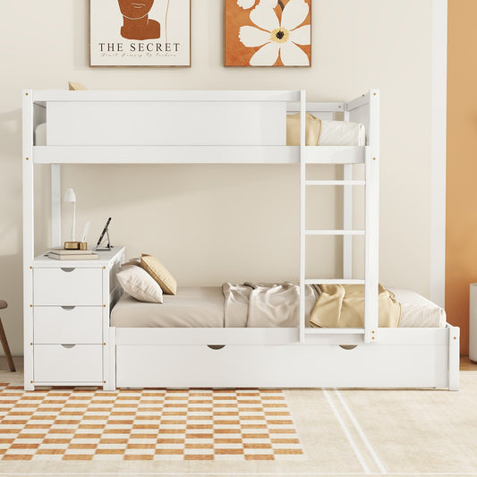 Full-Over-Full Bunk Bed with Twin Size Trundle - White - detail view 2