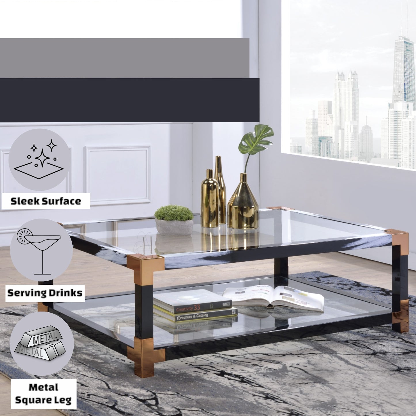 Lafty Clear Glass & White Brushed Finish Coffee Table