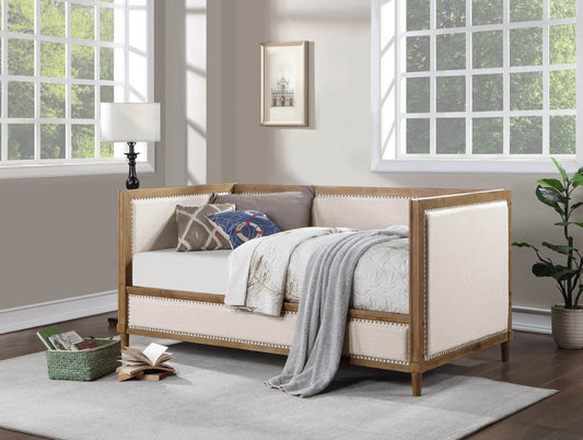 Callista Beige Upholstered Daybed, Light Oak
