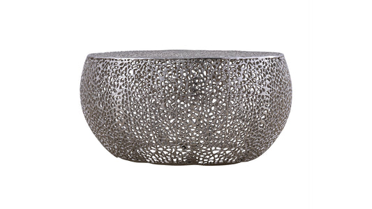 Azriel Round Aluminum Mesh Coffee Table, Silver
