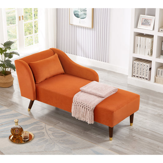 Modern Chaise Lounge Chair Velvet Upholstery (orange) - detail view 2
