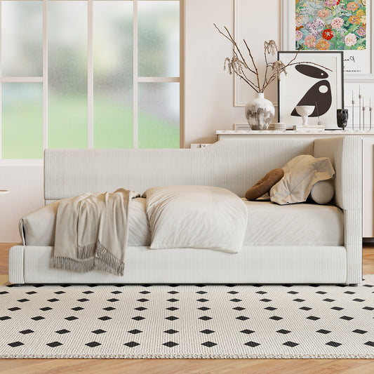 Lumen Twin Size L-Shaped Corduroy Daybed Upholstered Daybed, Beige
