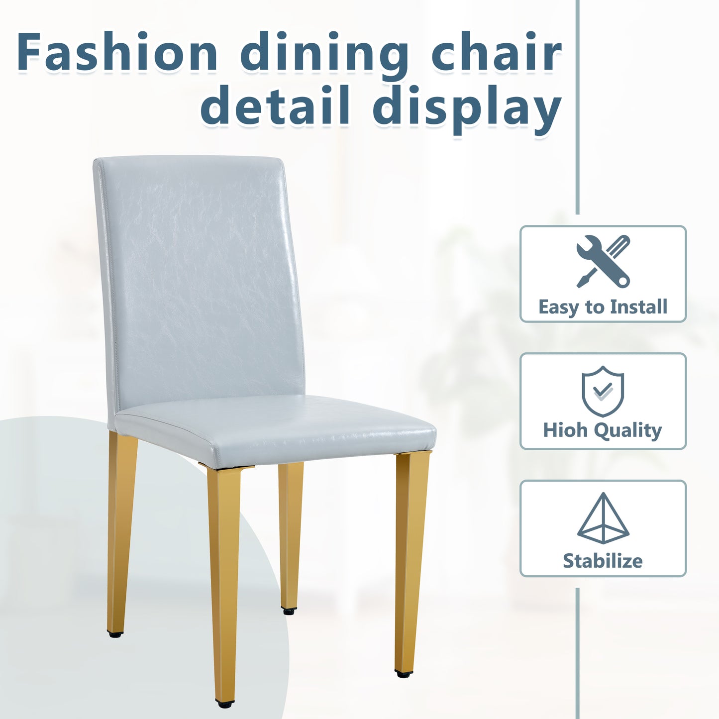 Gray PU Leather Dining Chairs with Gold Legs (set of 2) - detail view 8