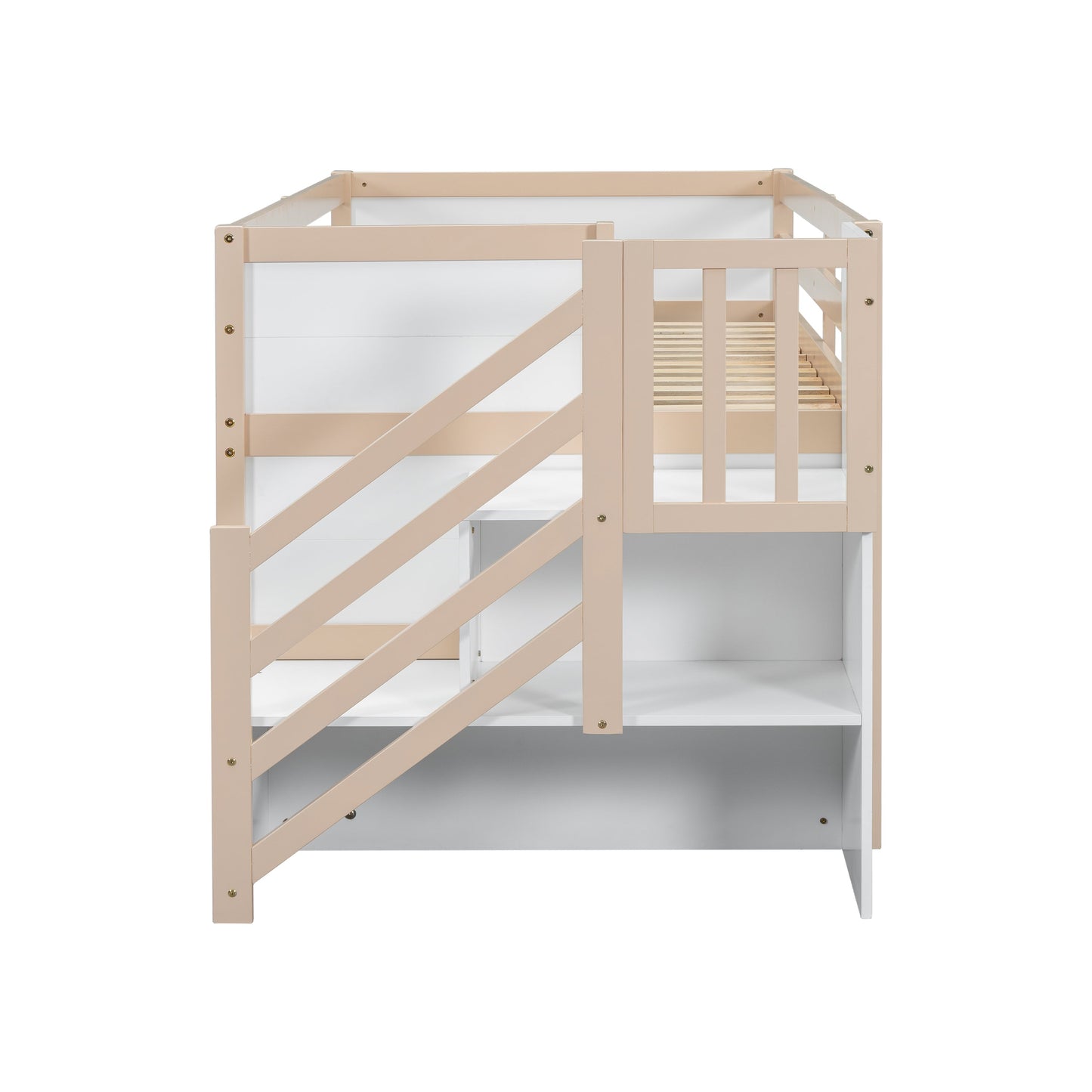 Gracen Twin Size Loft Bed with Stairway Chest & Drawers, White
