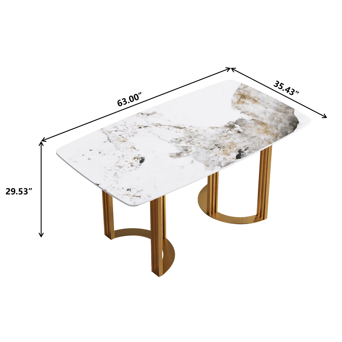 Moto 63" Modern Sintered Stone Dining Table with Gold Base
