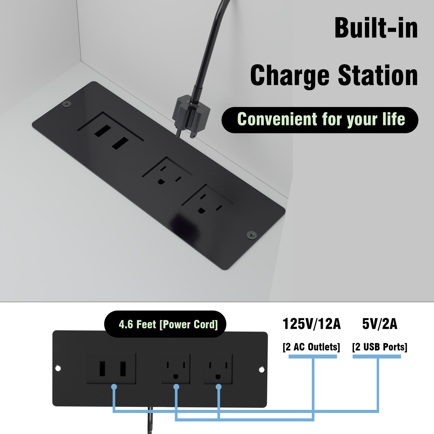 Anna Modern Bedroom Vanity, Black